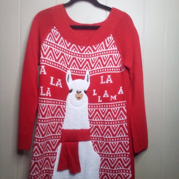 Holiday Time Christmas Sweater S 4-6 Llama Long Sleeve Red - Picture 13 of 13